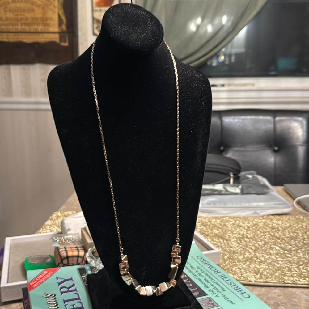 Loft goldtone box chain long necklace with goldtone nuggets